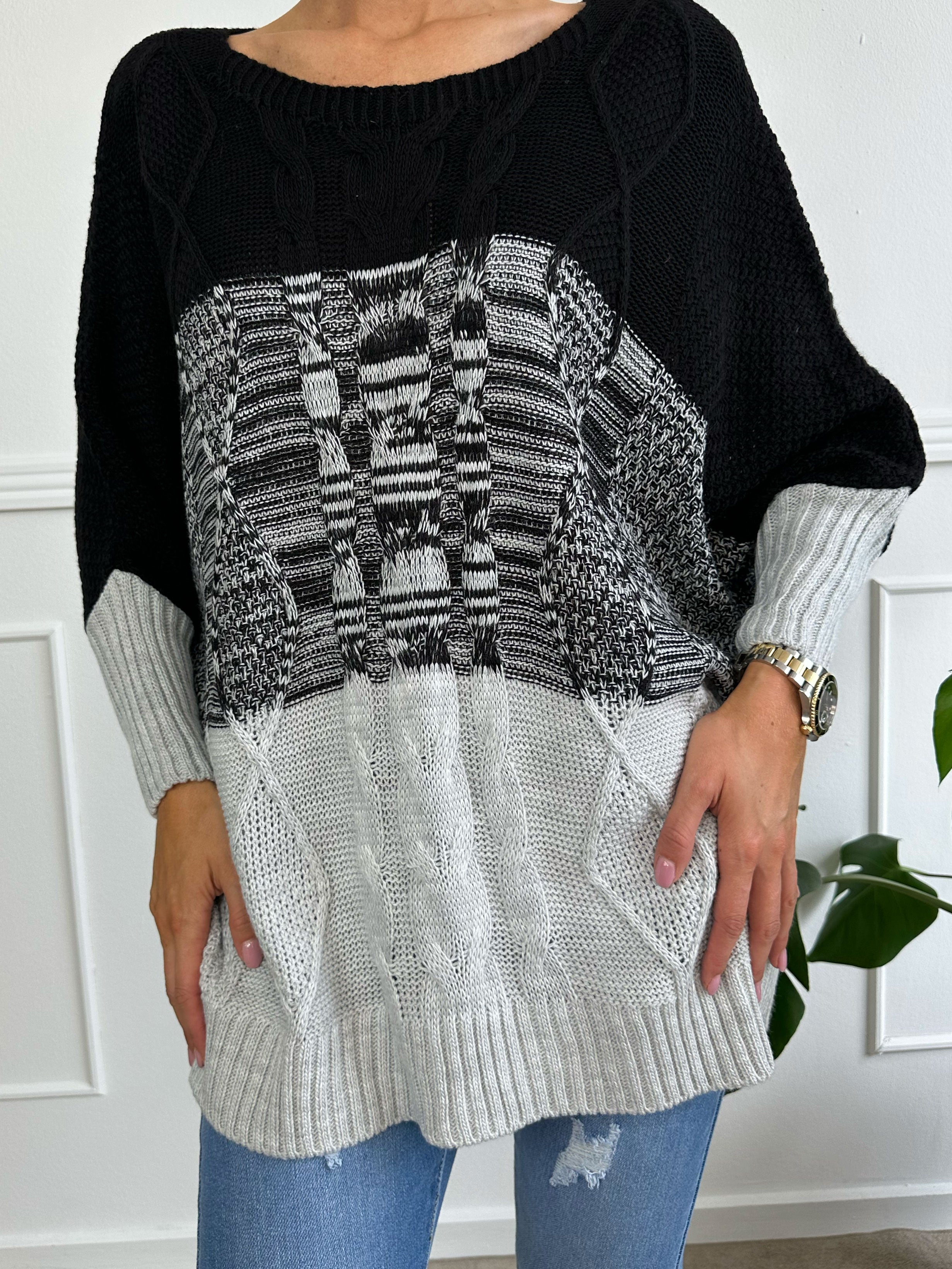 Malika - Flerfarvet strik med flagermusærmer